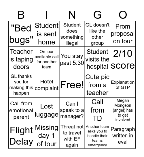 Departure Bingo! Bingo Card