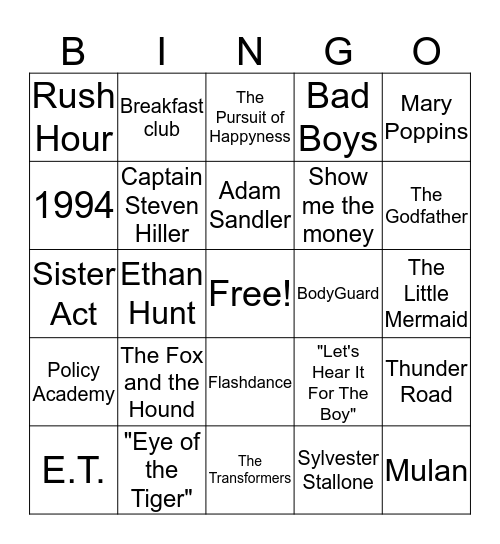 Movies Bingo Card