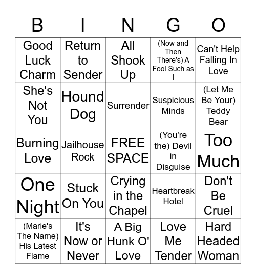 ELVIS MUSIC Bingo Card