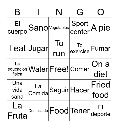 Healthy Living Bingo Card