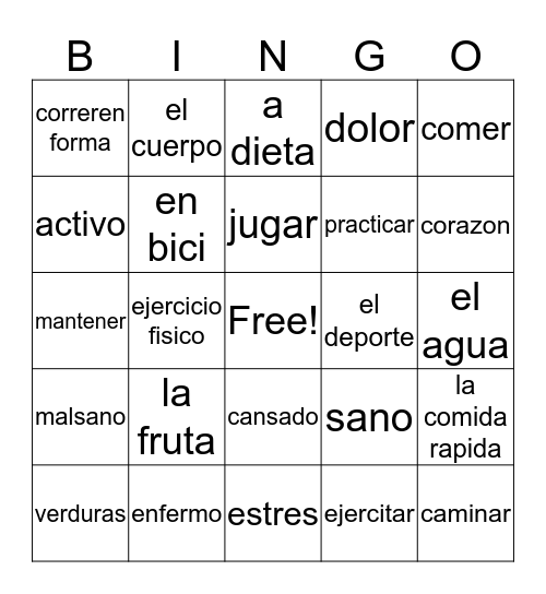 Healthy Living Bingo Card