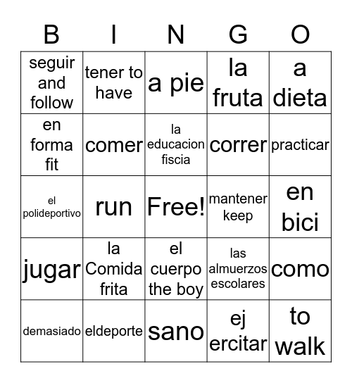 Healthy Living Bingo Card