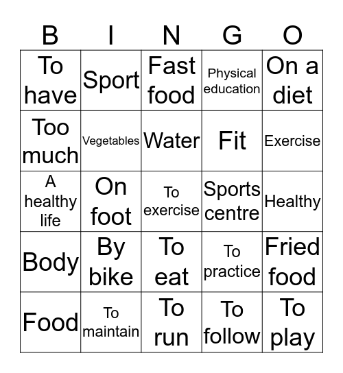 Healthy Living Vocab (Spanish) Bingo Card