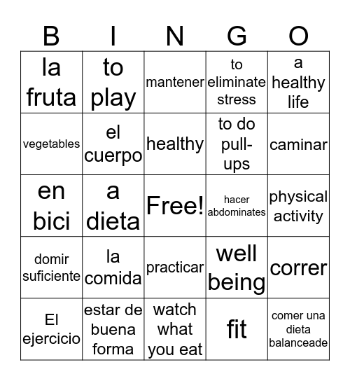 healthy living Bingo Card