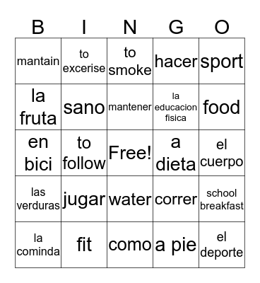 healthy living  Bingo Card