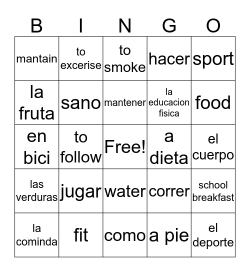 healthy living  Bingo Card