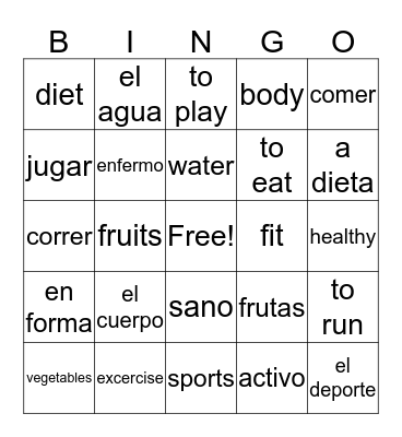 Healthy Living Bingo Card