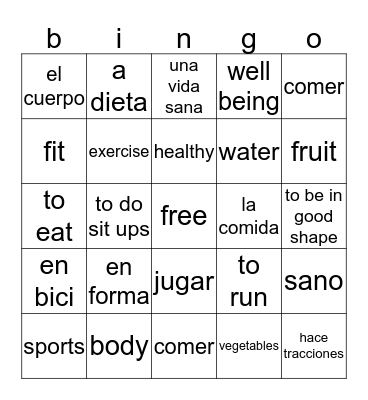 Healthy Living Bingo Card