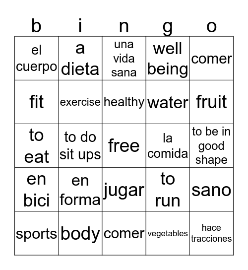 Healthy Living Bingo Card