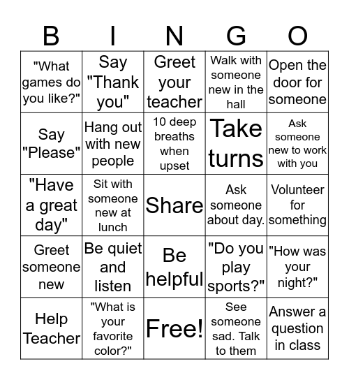 Lion Skills Bingo Card