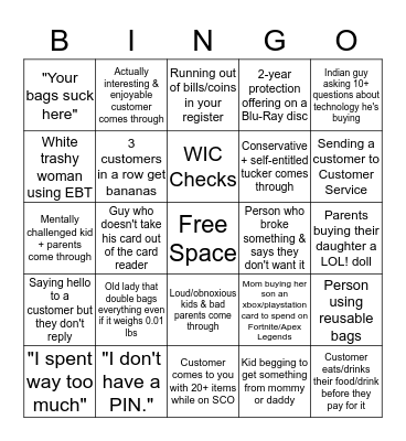 A Day as a Walmart Cashier Bingo Card