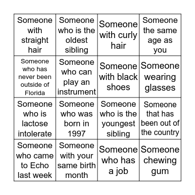 Echo Youth Bingo Card