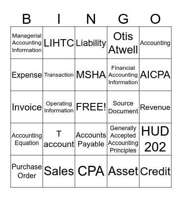Accounting Terminology Bingo Card