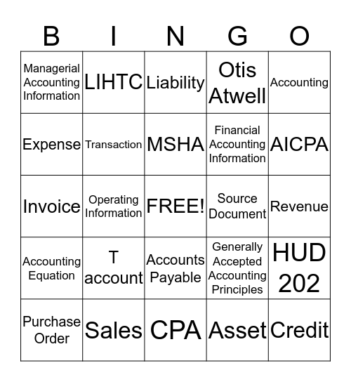 Accounting Terminology Bingo Card
