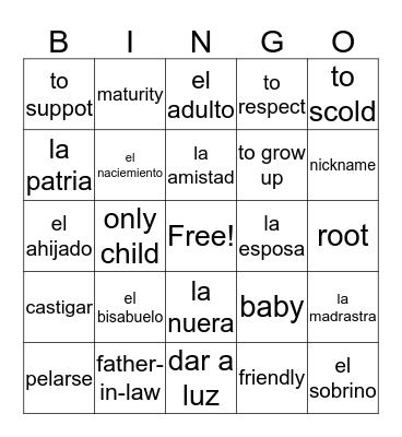 Unidad #1 La Identidad/Familia/Comunidades Bingo Card