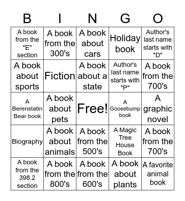 Library Bingo Card