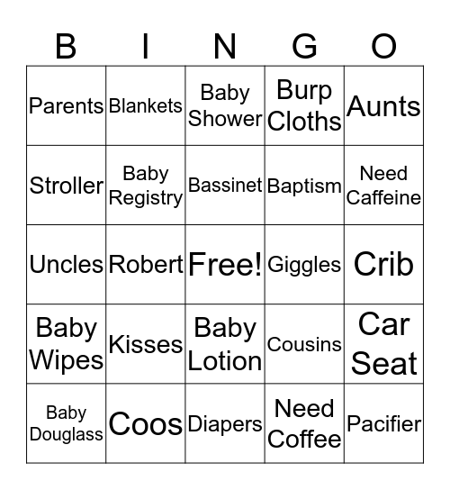 Baby Douglass Bingo Card