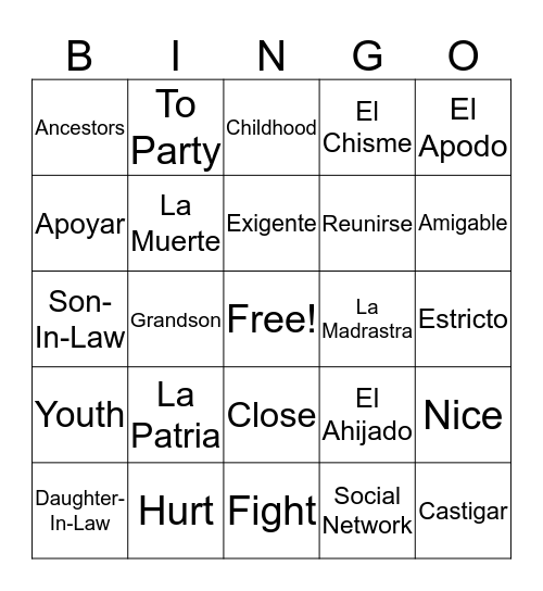 Vocabulario de Unidad #1 Bingo Card