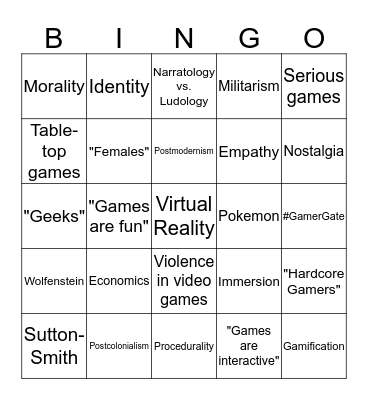 GAME STUDIES CONFERENCE BINGO Card