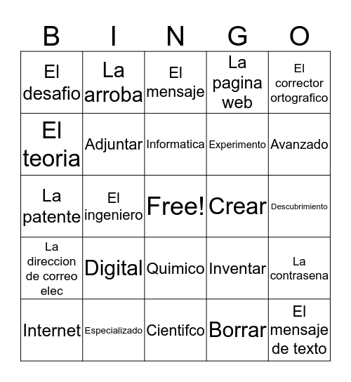 AP Spanish Unit 2 La ciencia y la techologia  Bingo Card