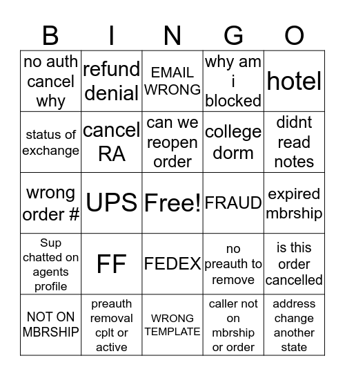 OPST Bingo Card