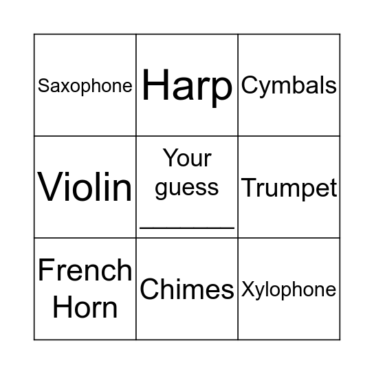 Musical Instruments Bingo Card