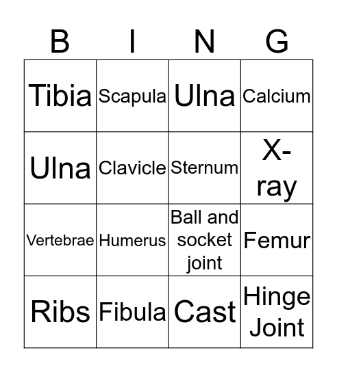 Bones Bingo Card