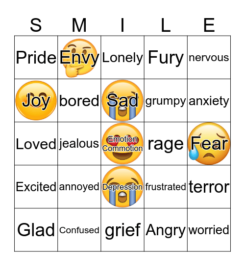 Emotion Commotiion Bingo Card