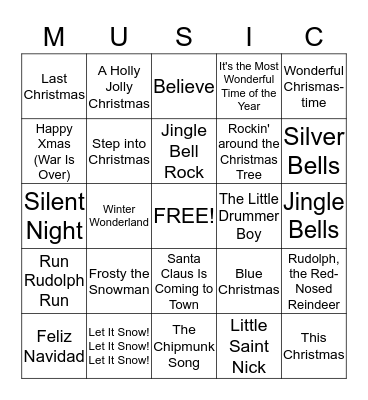 Holiday Music Bingo Card