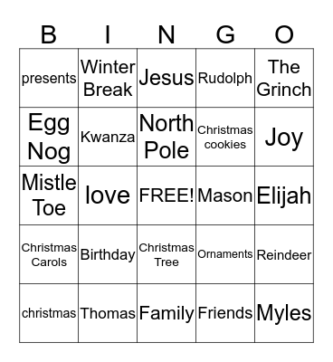 2013 FAMILY CHRISTMAS BINGO Card