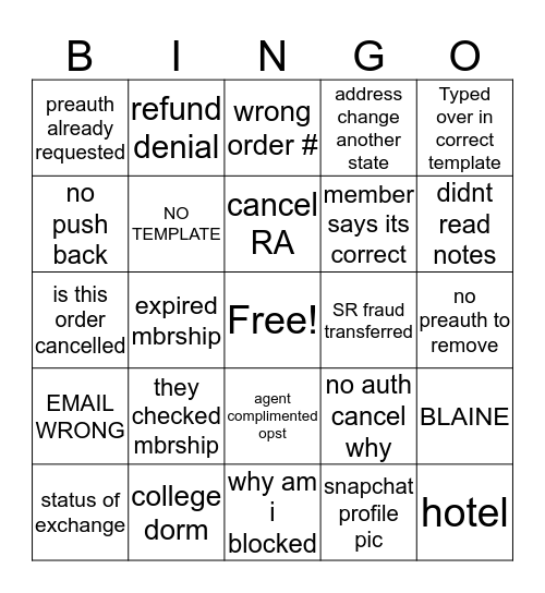 OPST Bingo Card