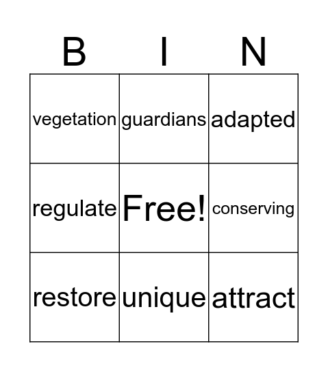 Lesson 8 Bingo Card