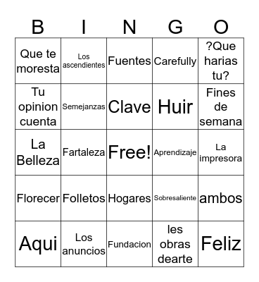 AP Spanish Palabra Del Dia Bingo Card