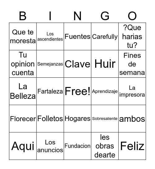 AP Spanish Palabra Del Dia Bingo Card