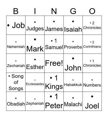 Books of the Bible Bingo Card