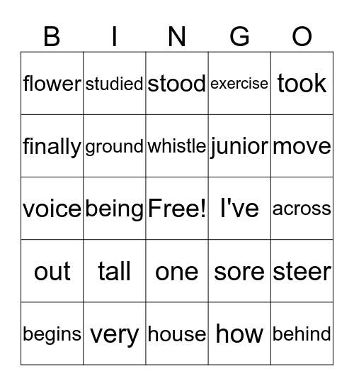 HIGH FREQUENCY WORDS Bingo Card
