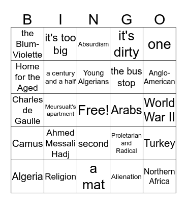 The Stranger Bingo Card