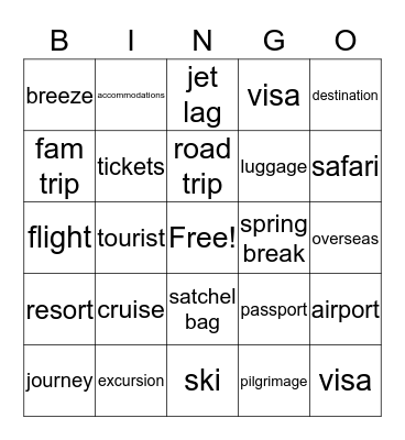 TRAVEL BINGO  Bingo Card