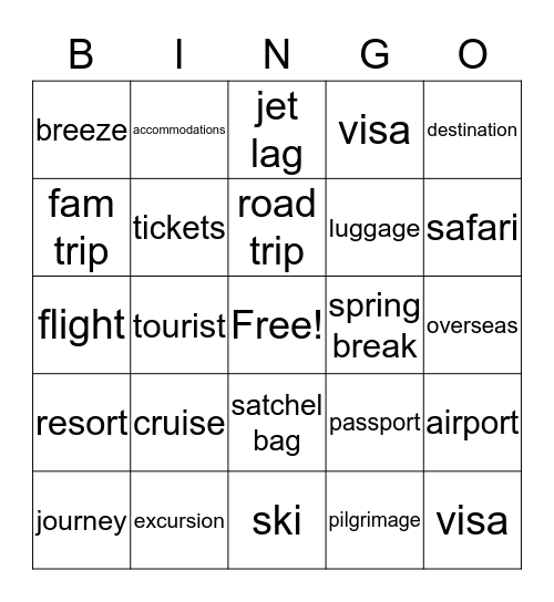 TRAVEL BINGO  Bingo Card