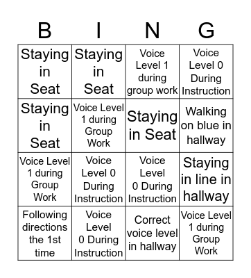 Best Behavior Bingo Card