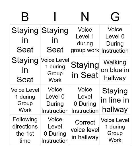 Best Behavior Bingo Card