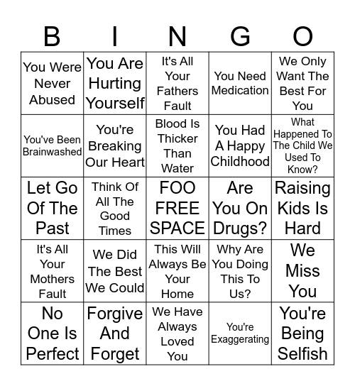 Family Confrontation Bingo Card