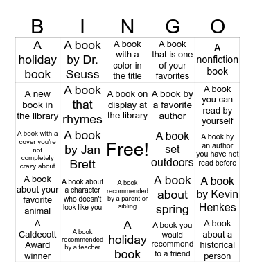 Reading BINGO Challenge Bingo Card