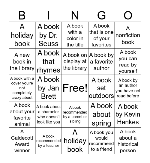 Reading BINGO Challenge Bingo Card