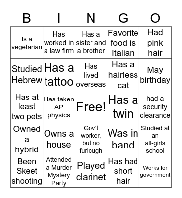 Sharon's Baby Bingo Card