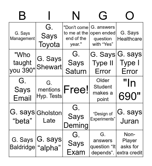 Untitled Bingo Card