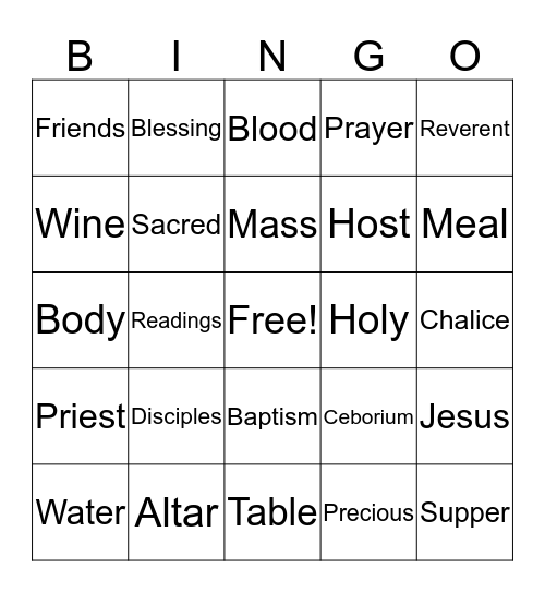 Eucharist Bingo Card