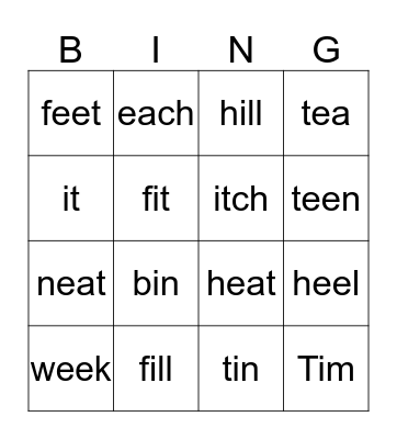 pronounciation of [i] and [I] Bingo Card