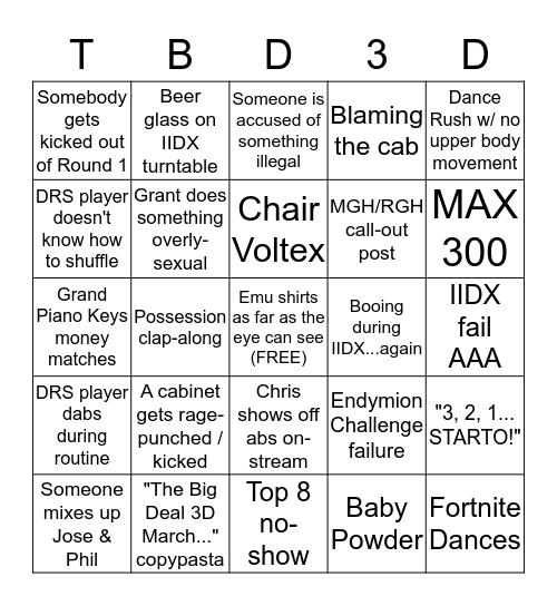 The Big Deal 3D March 29-31 2019 at Round 1 Grapevine Mills in Grapevine, TX Bingo Card