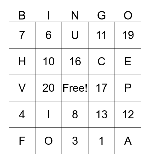 English Class Bingo Card